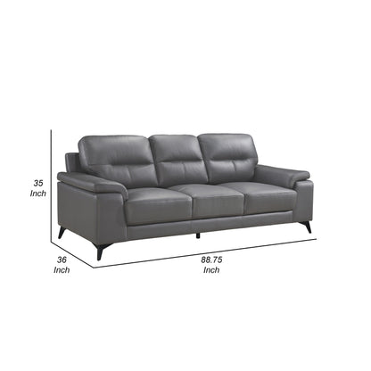 Mica Sofa, Dark Gray Top Grain Leather Foam Cushions, 89 Inch