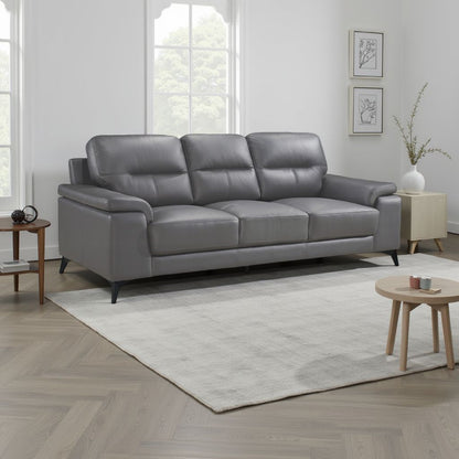 Mica Sofa, Dark Gray Top Grain Leather Foam Cushions, 89 Inch
