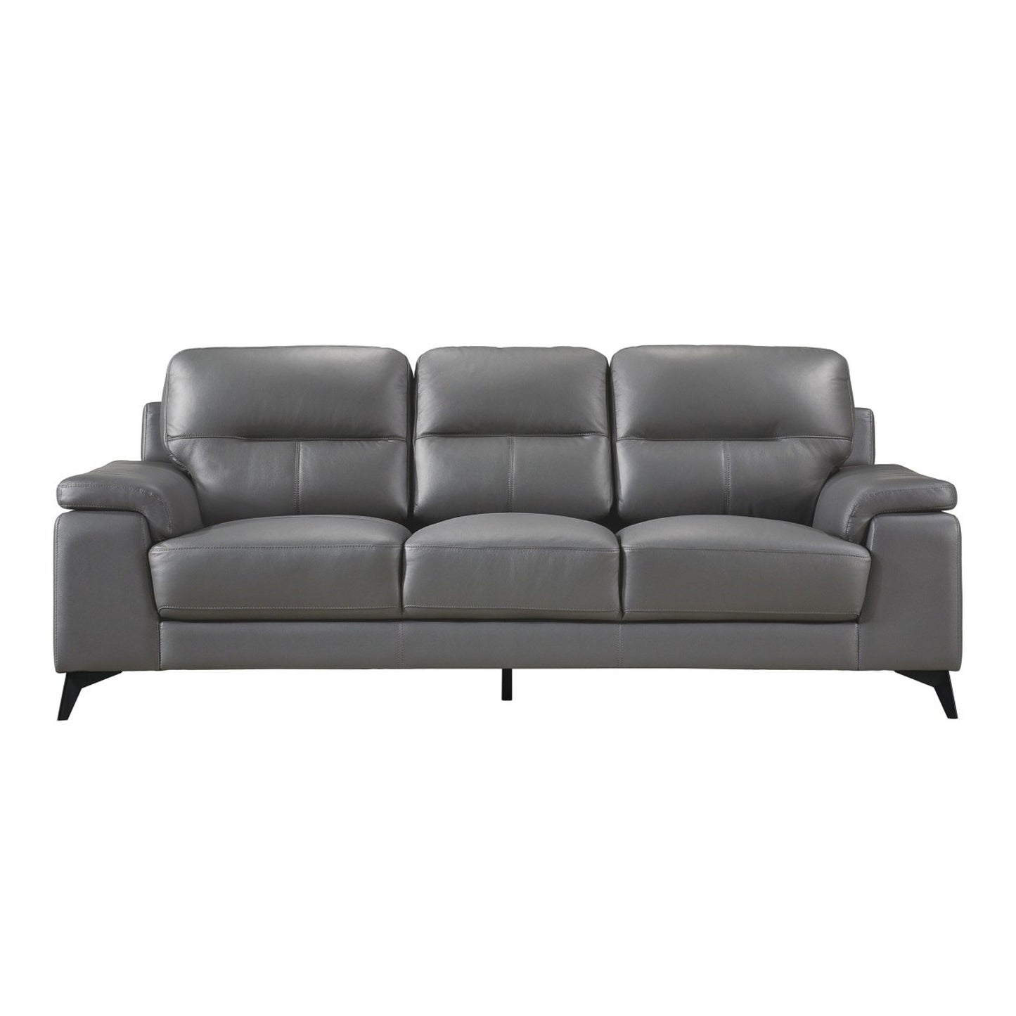 Mica Sofa, Dark Gray Top Grain Leather Foam Cushions, 89 Inch