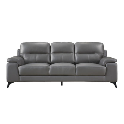Mica Sofa, Dark Gray Top Grain Leather Foam Cushions, 89 Inch
