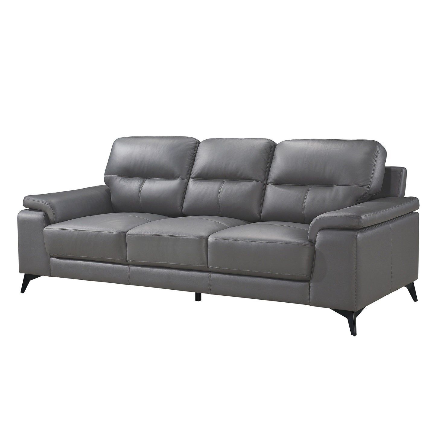 Mica Sofa, Dark Gray Top Grain Leather Foam Cushions, 89 Inch