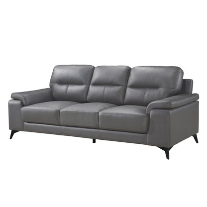 Mica Sofa, Dark Gray Top Grain Leather Foam Cushions, 89 Inch