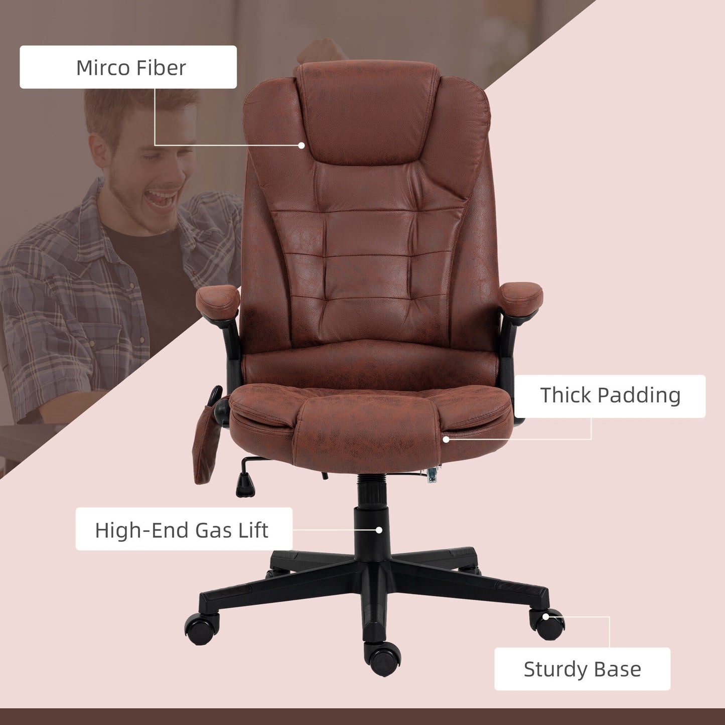 Microfiber High Back Executive Office Chair 6 Point Vibrating Massage Recliner Chair with Heat, Padded Armrests and Remote