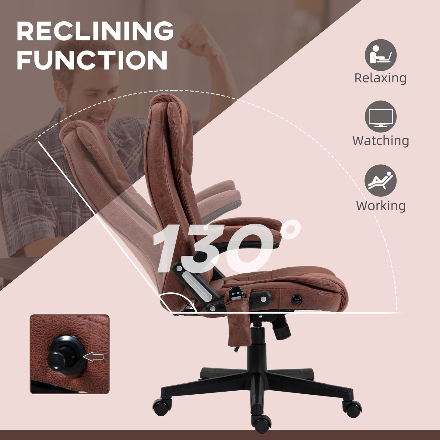 Microfiber High Back Executive Office Chair 6 Point Vibrating Massage Recliner Chair with Heat, Padded Armrests and Remote