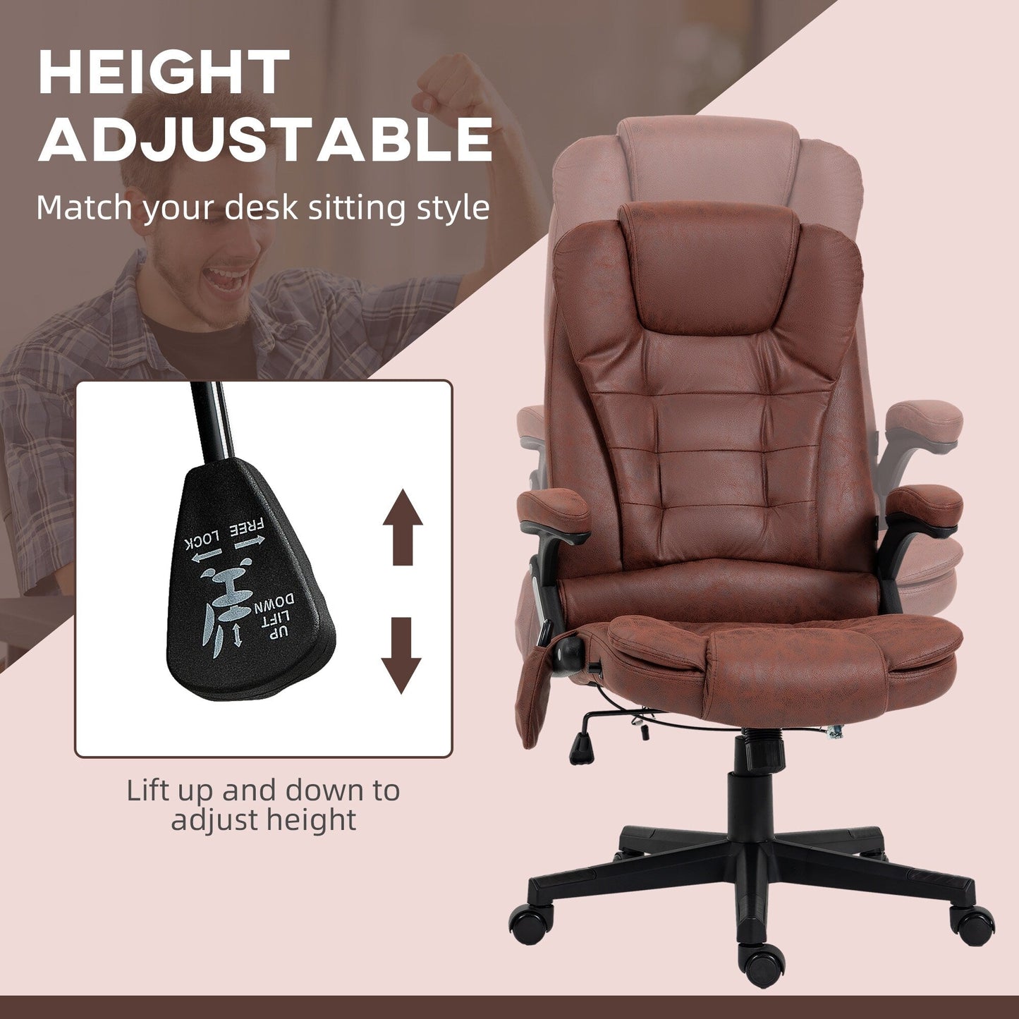 Microfiber High Back Executive Office Chair 6 Point Vibrating Massage Recliner Chair with Heat, Padded Armrests and Remote
