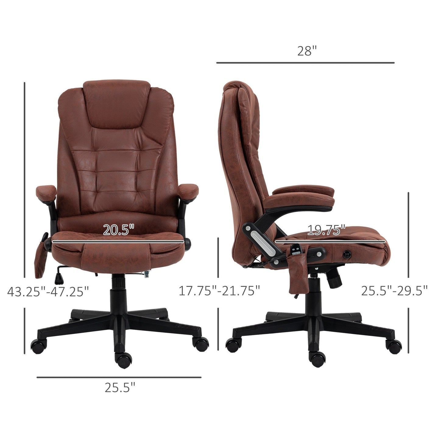 Microfiber High Back Executive Office Chair 6 Point Vibrating Massage Recliner Chair with Heat, Padded Armrests and Remote