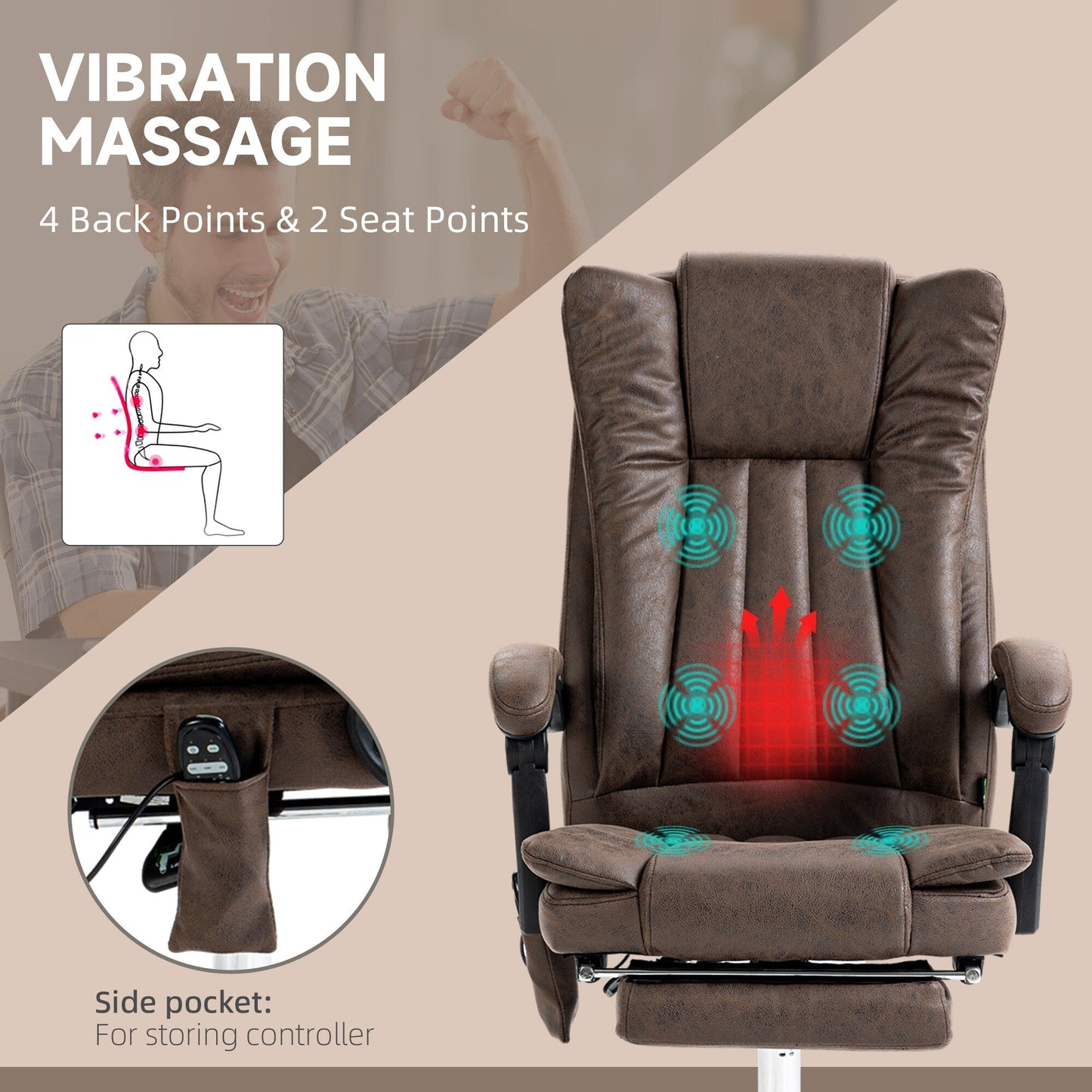 Microfiber Massage Desk Chair with Heat, Adjustable Recline, Retractable Footrest & High Back Support