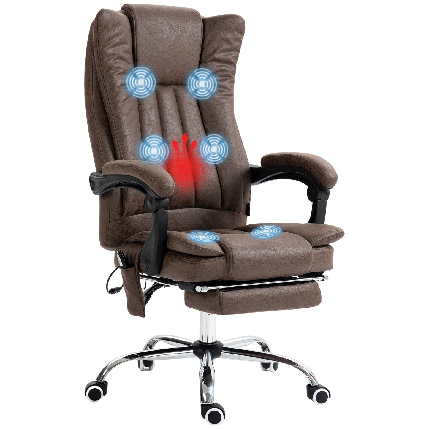 Microfiber Massage Desk Chair with Heat, Adjustable Recline, Retractable Footrest & High Back Support