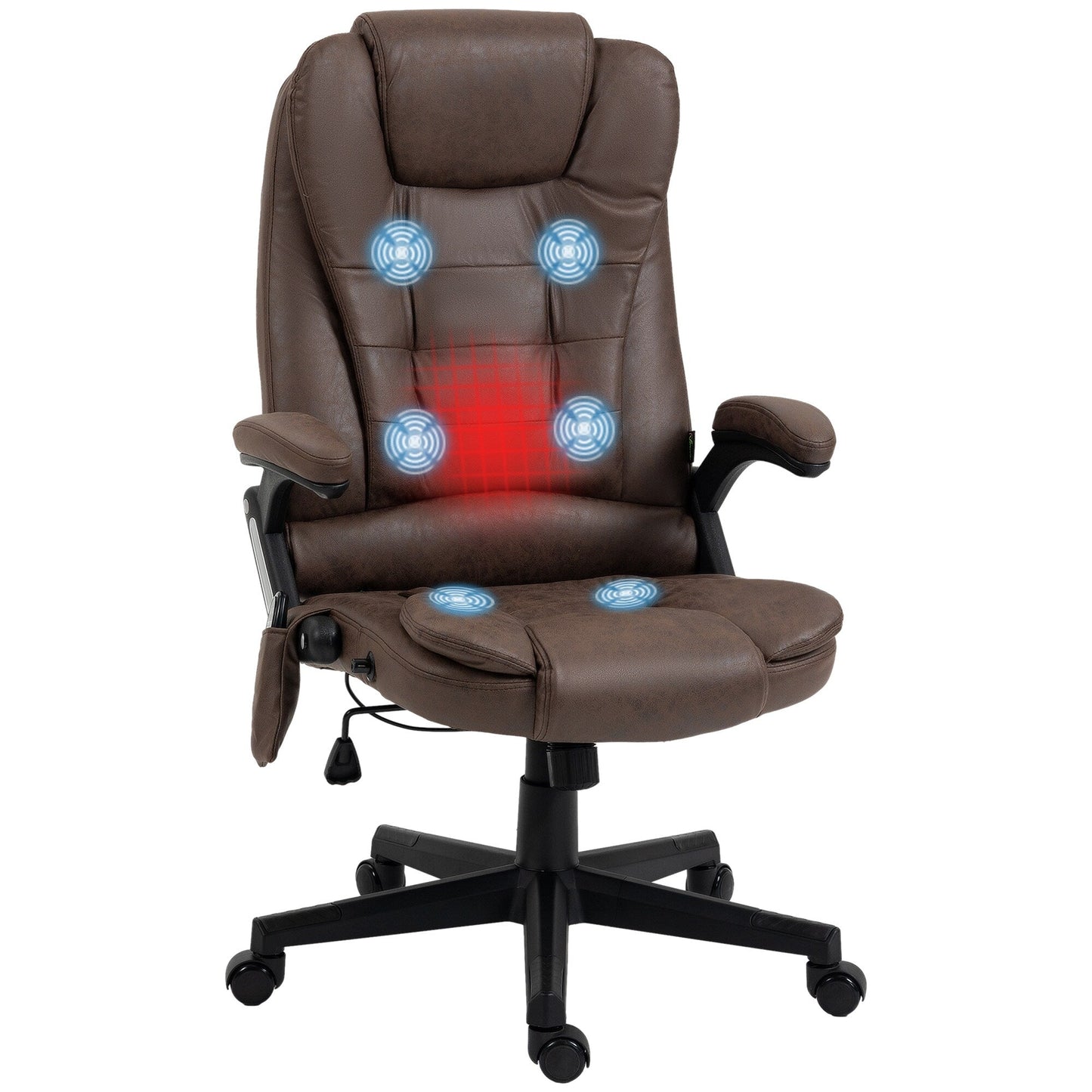 Microfiber Massage Office Chair with Heat, 6-Point Vibration, Adjustable Reclining Backrest, Padded Armrests, Remote Control