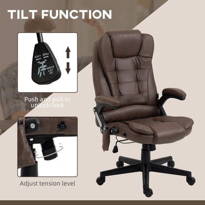 Microfiber Massage Office Chair with Heat, 6-Point Vibration, Adjustable Reclining Backrest, Padded Armrests, Remote Control