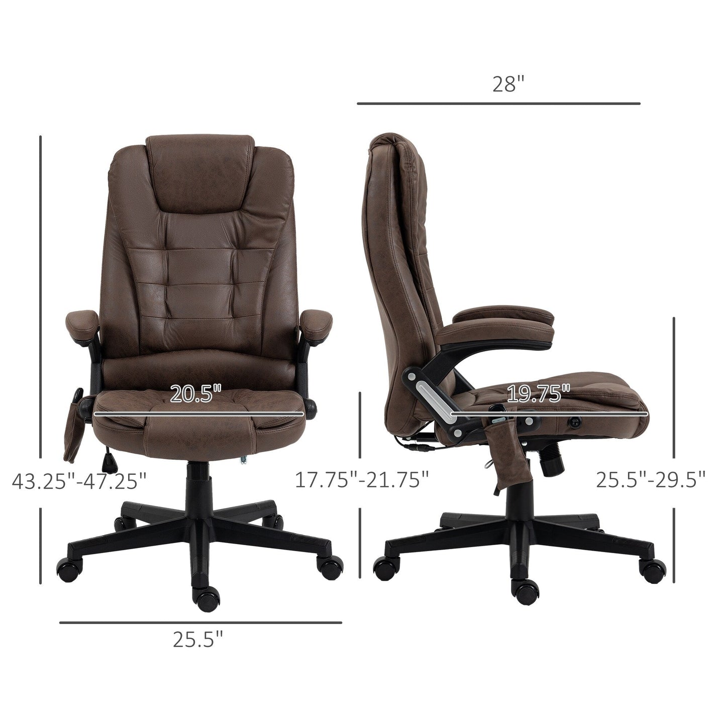 Microfiber Massage Office Chair with Heat, 6-Point Vibration, Adjustable Reclining Backrest, Padded Armrests, Remote Control