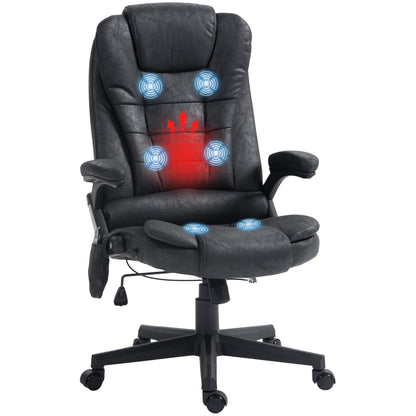 Microfiber Massage Office Chair with Heat, 6-Point Vibration, Adjustable Reclining Backrest, Padded Armrests, Remote Control
