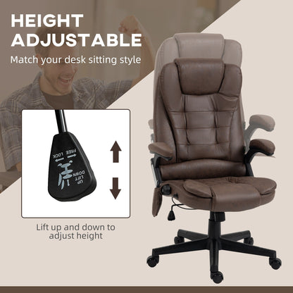 Microfiber Massage Office Chair with Heat, 6-Point Vibration, Adjustable Reclining Backrest, Padded Armrests, Remote Control