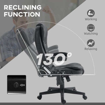 Microfiber Massage Office Chair with Heat, 6-Point Vibration, Adjustable Reclining Backrest, Padded Armrests, Remote Control