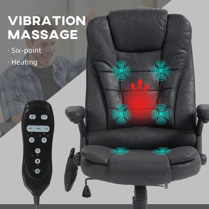 Microfiber Massage Office Chair with Heat, 6-Point Vibration, Adjustable Reclining Backrest, Padded Armrests, Remote Control
