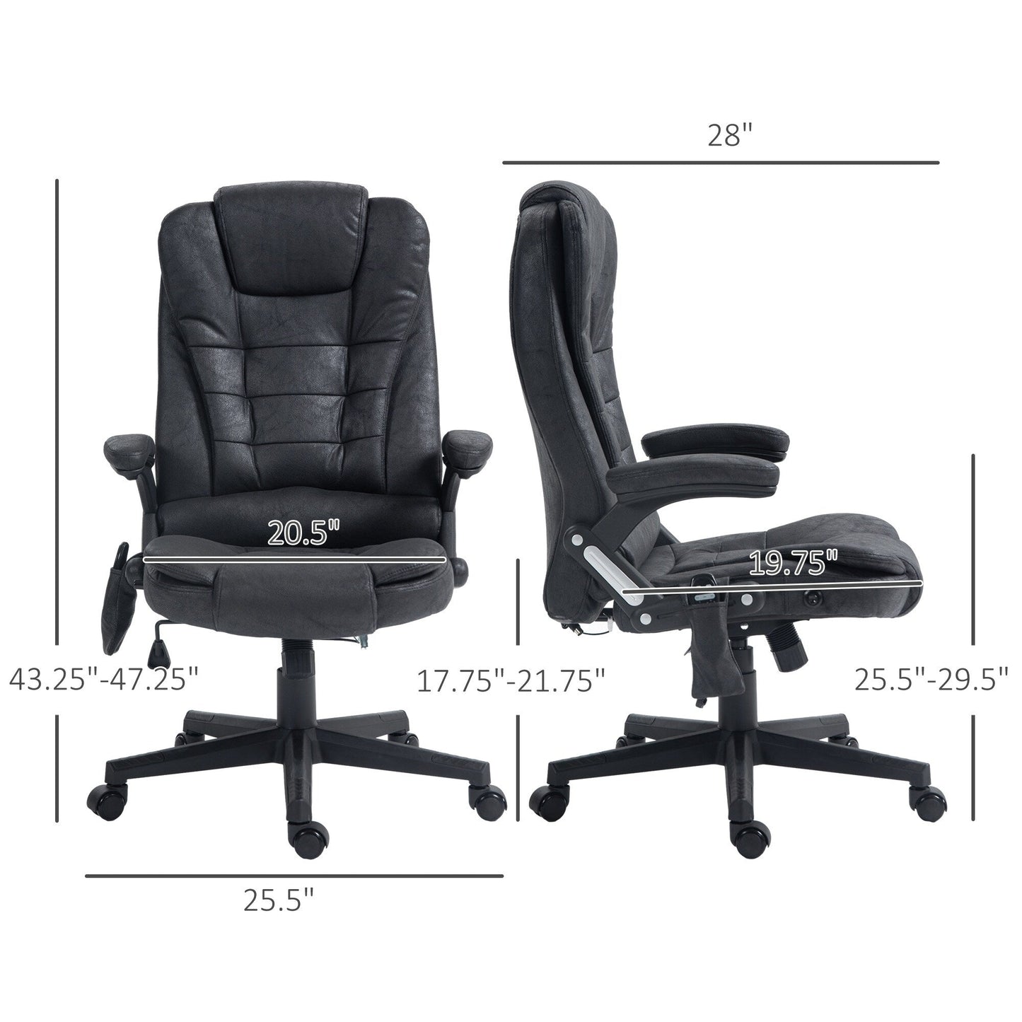 Microfiber Massage Office Chair with Heat, 6-Point Vibration, Adjustable Reclining Backrest, Padded Armrests, Remote Control