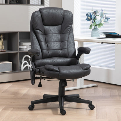 Microfiber Massage Office Chair with Heat, 6-Point Vibration, Adjustable Reclining Backrest, Padded Armrests, Remote Control