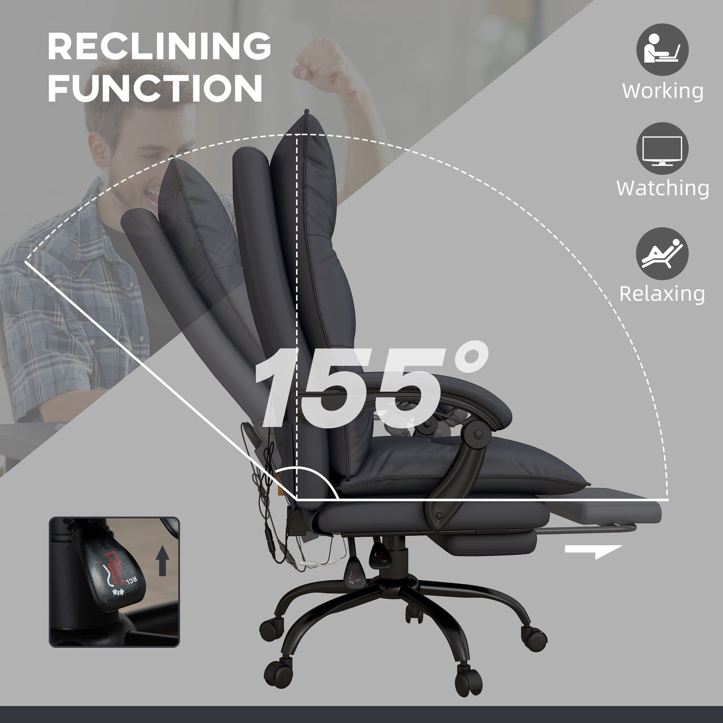 Microfiber Office Chair 6 Point Massage Recliner Chair Adjustable Desk Chair with Lumbar Heating and Extendable Footrest