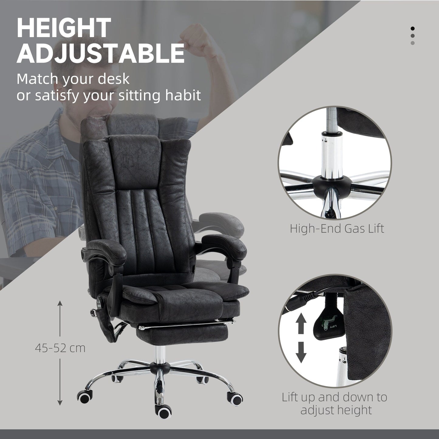 Microfibre 360Â° Swivel Massage Office Recliner with Vibration Massage, Heating, Footrest, Adjustable Height