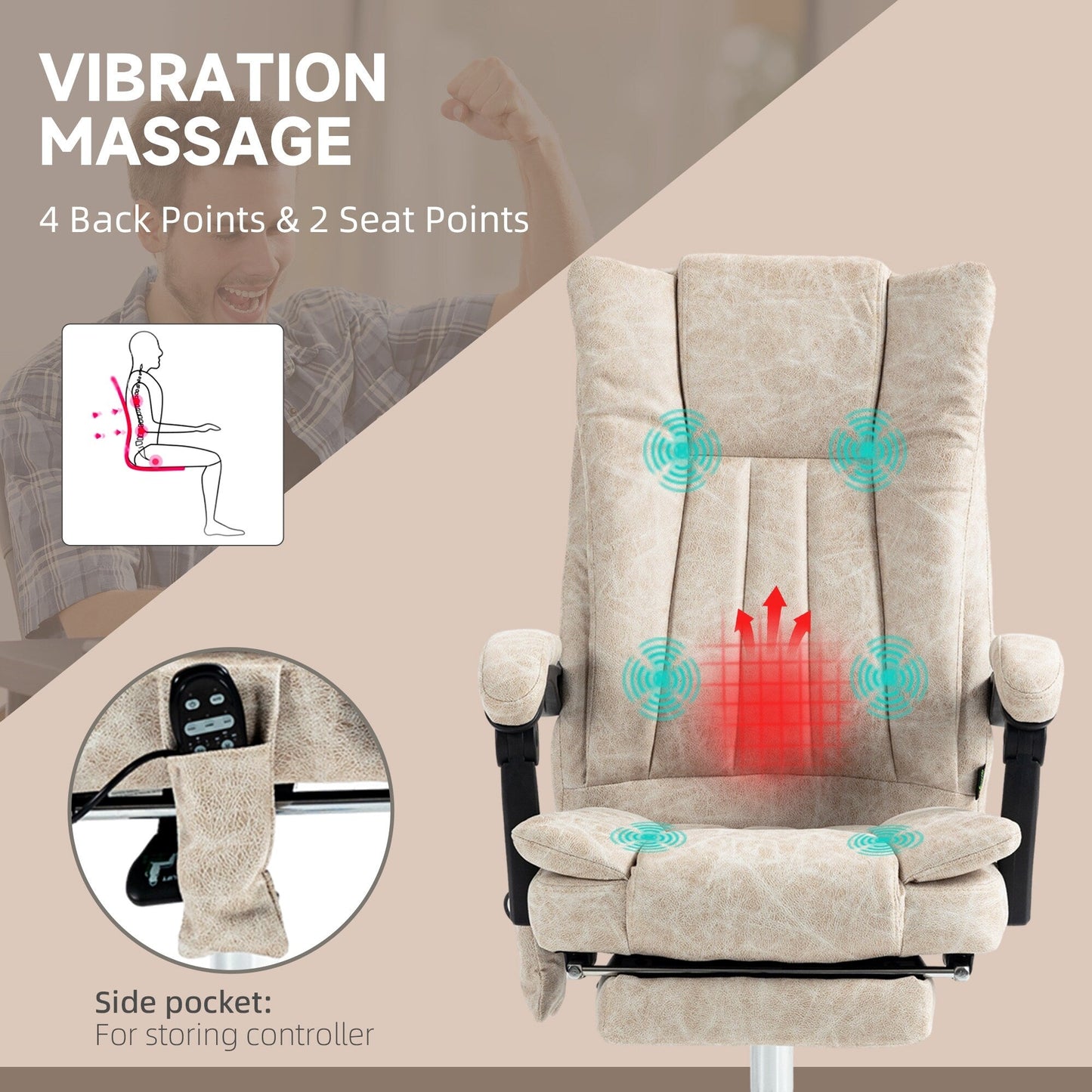 Microfibre 360Â° Swivel Massage Office Recliner with Vibration Massage, Heating, Footrest, Adjustable Height