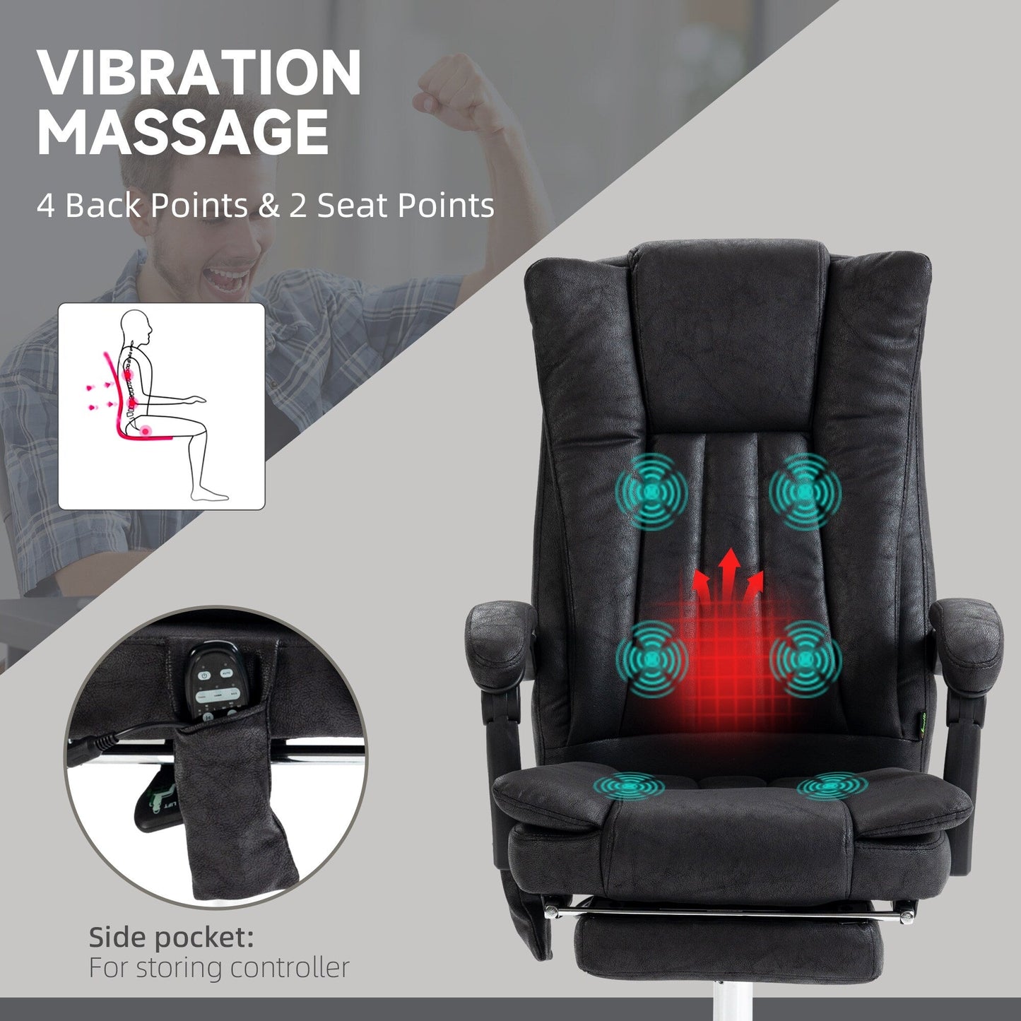 Microfibre 360Â° Swivel Massage Office Recliner with Vibration Massage, Heating, Footrest, Adjustable Height