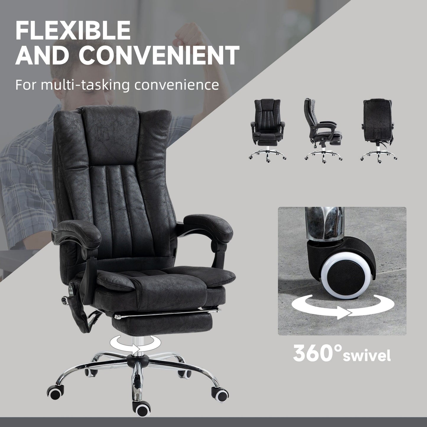 Microfibre 360Â° Swivel Massage Office Recliner with Vibration Massage, Heating, Footrest, Adjustable Height