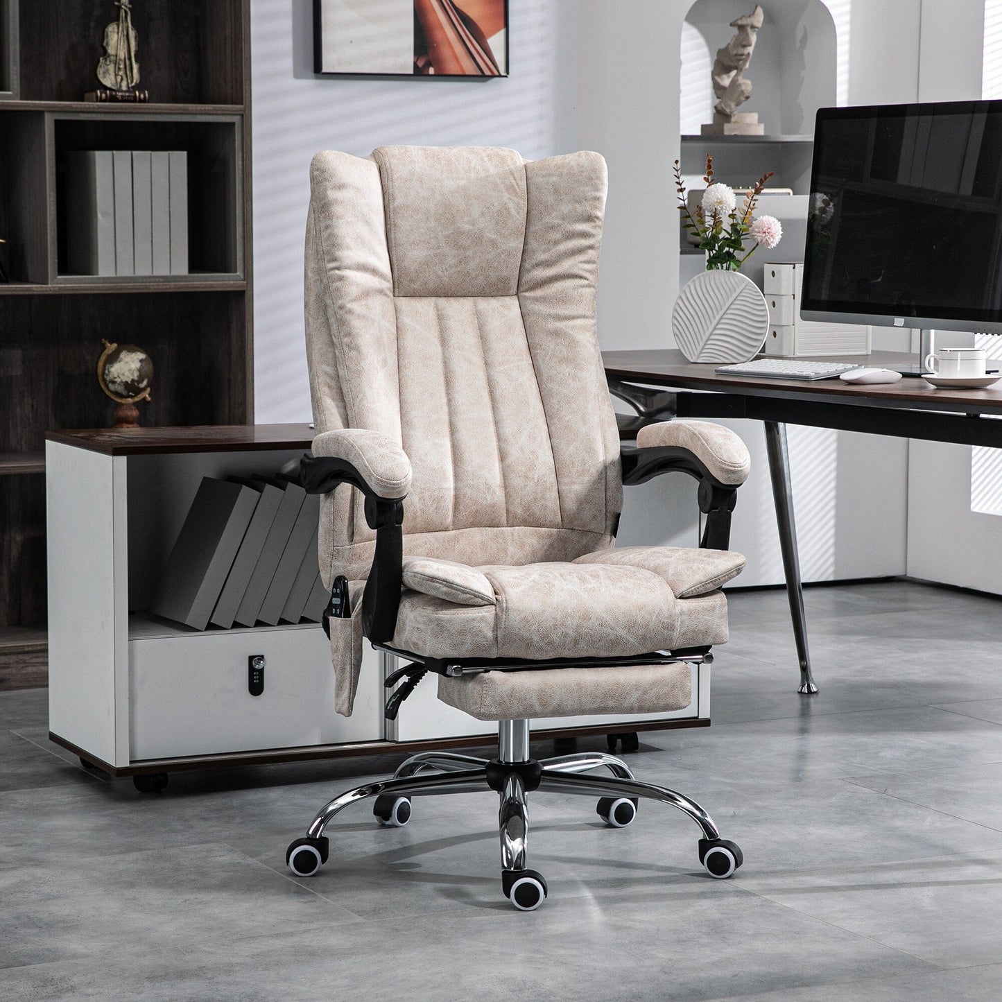 Microfibre 360Â° Swivel Massage Office Recliner with Vibration Massage, Heating, Footrest, Adjustable Height