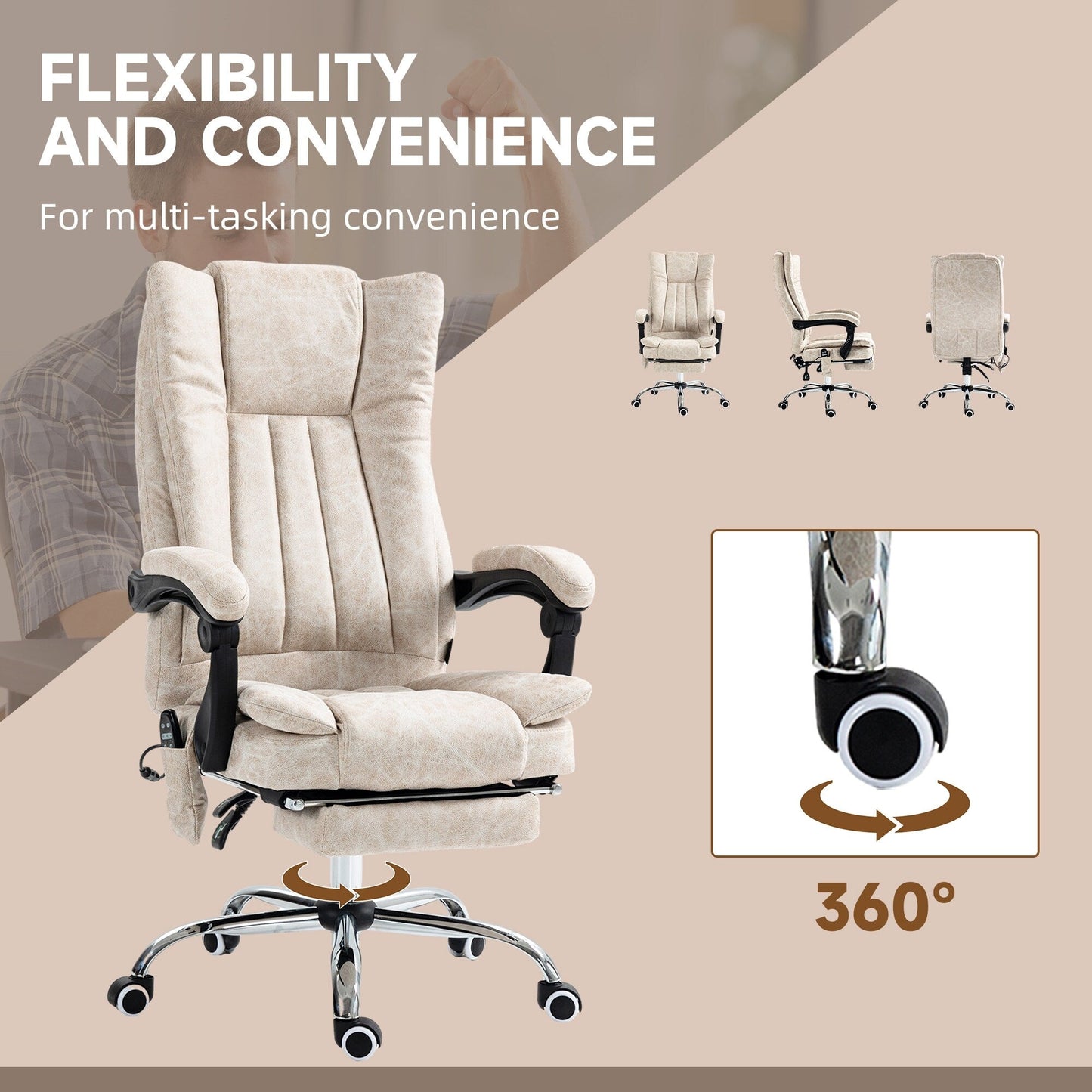 Microfibre 360Â° Swivel Massage Office Recliner with Vibration Massage, Heating, Footrest, Adjustable Height