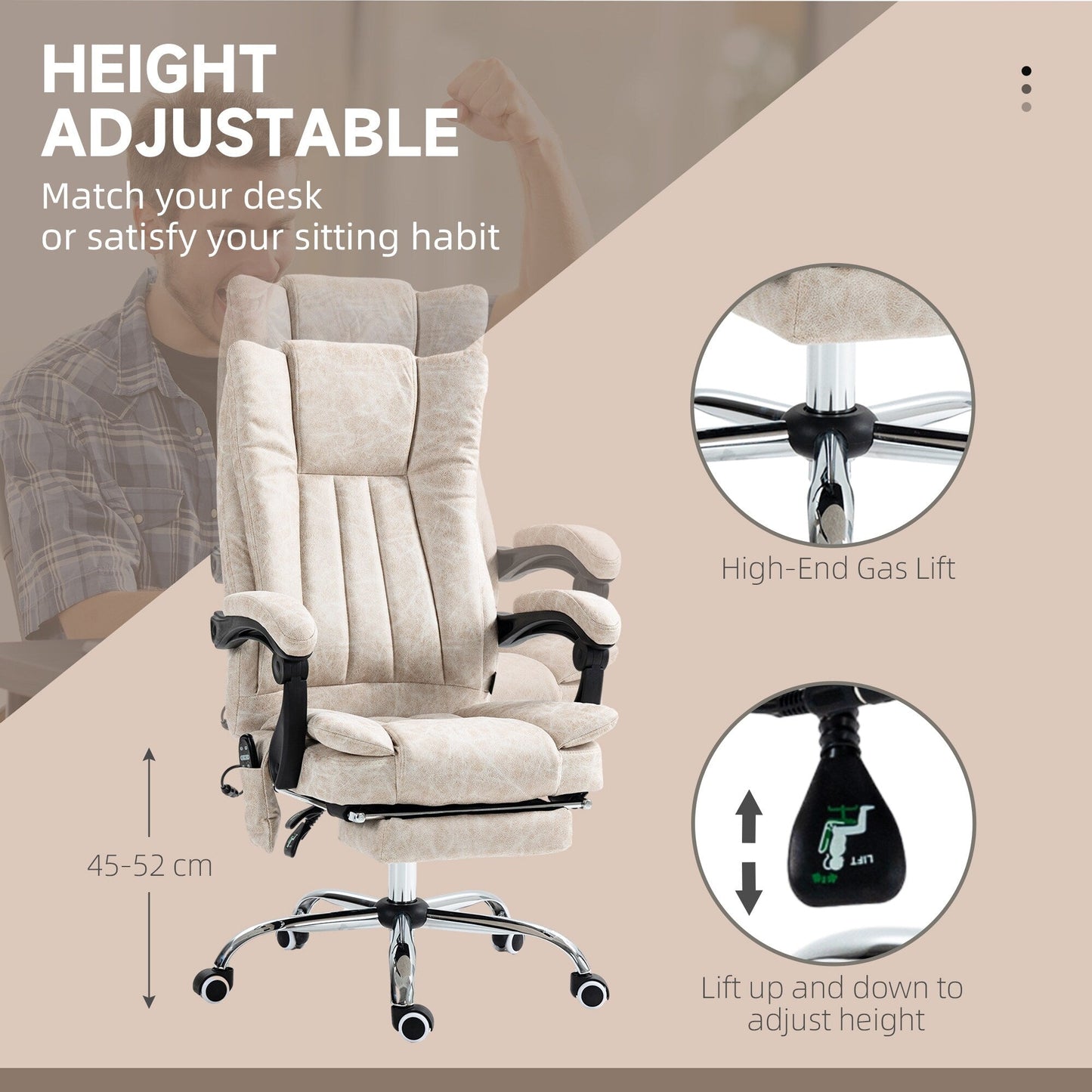 Microfibre 360Â° Swivel Massage Office Recliner with Vibration Massage, Heating, Footrest, Adjustable Height