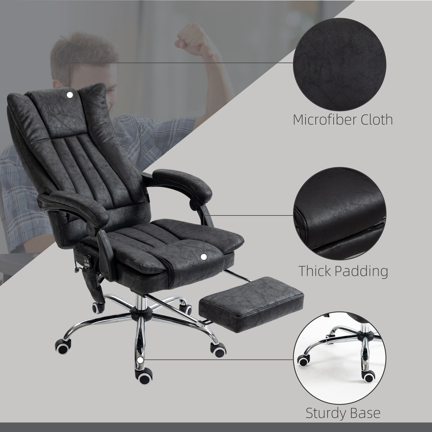 Microfibre 360Â° Swivel Massage Office Recliner with Vibration Massage, Heating, Footrest, Adjustable Height