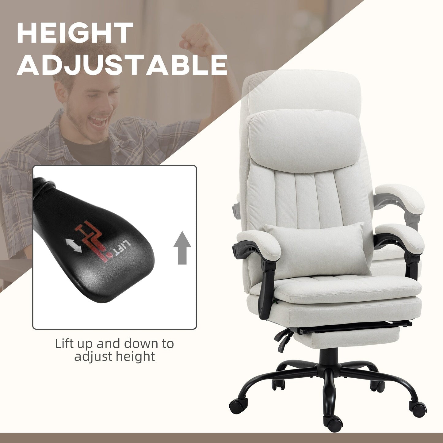 Microfibre 360Â° Swivel Office Recliner with Vibration Massage, Lumbar Heating, Lumbar Pillow, Footrest, Adjustable Height