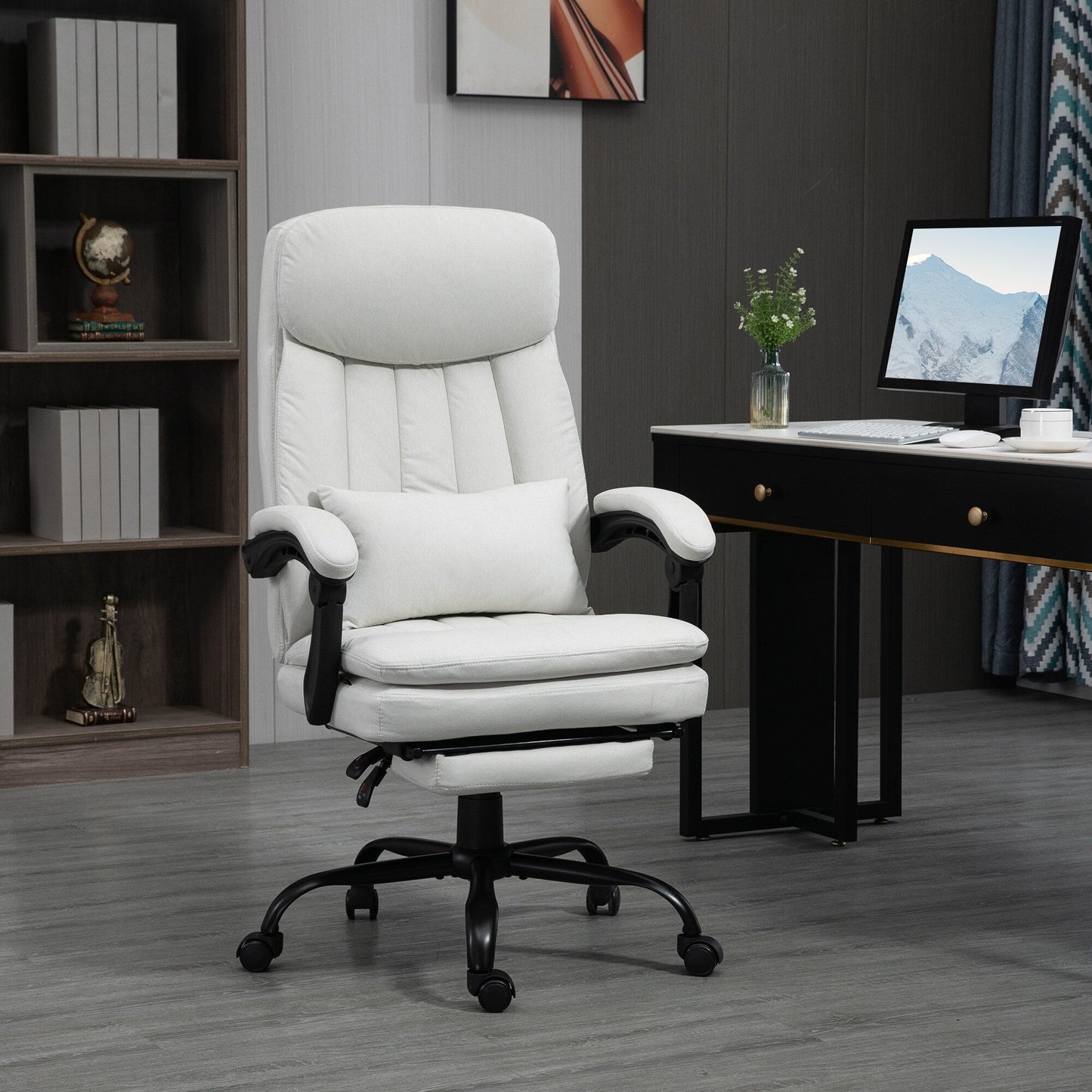 Microfibre 360Â° Swivel Office Recliner with Vibration Massage, Lumbar Heating, Lumbar Pillow, Footrest, Adjustable Height