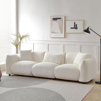 Mid Century Modern 102.36 Boucle Upholstered 3-seater Sofa with Pillows for Livingroom