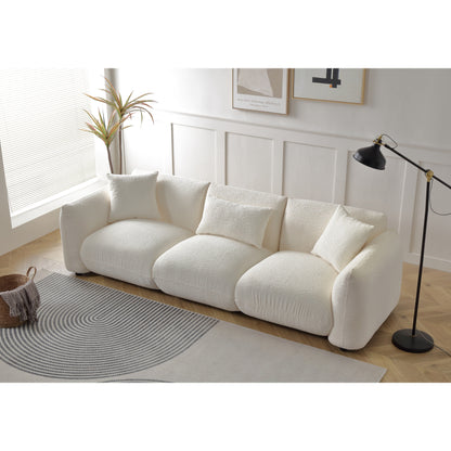 Mid Century Modern 102.36 Boucle Upholstered 3-seater Sofa with Pillows for Livingroom