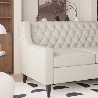 Mid Century Modern 78.75 Polyester 3-seater Sofa with Button Tufted Backrest and Comfy Cushion for Living Room