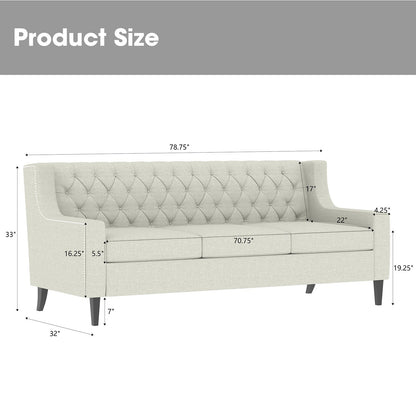 Mid Century Modern 78.75 Polyester 3-seater Sofa with Button Tufted Backrest and Comfy Cushion for Living Room
