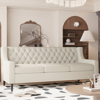 Mid Century Modern 78.75 Polyester 3-seater Sofa with Button Tufted Backrest and Comfy Cushion for Living Room