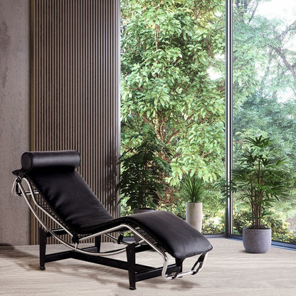 Mid Century Modern Accent Leather Chaise Lounge Chair LC-4 Style Adjustable Recliner Replica for Living Room or Office