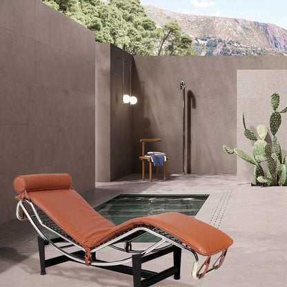 Mid Century Modern Accent Leather Chaise Lounge Chair LC-4 Style Adjustable Recliner Replica for Living Room or Office