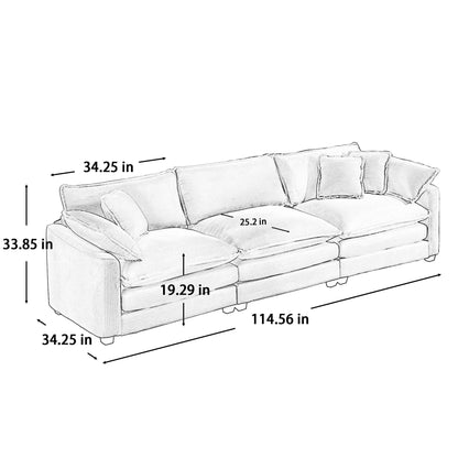 Mid-Century Modern Corduroy 3-Seater Modular Sectional Sofa with 2 Arm Pillows and 3 Throw Pillows for Living Room