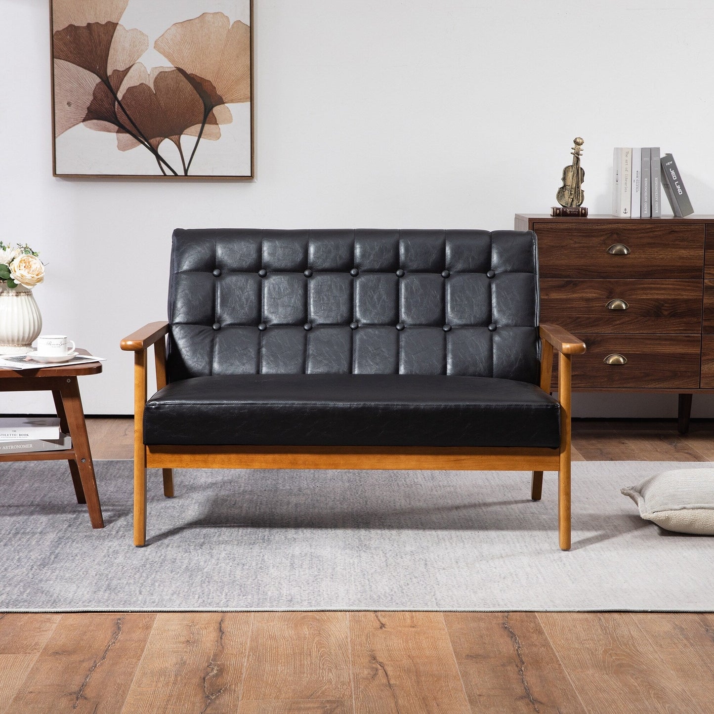 Mid-Century Modern Solid Loveseat Sofa Upholstered Loveseat, 2-Seat Upholstered Loveseat Sofa Couch