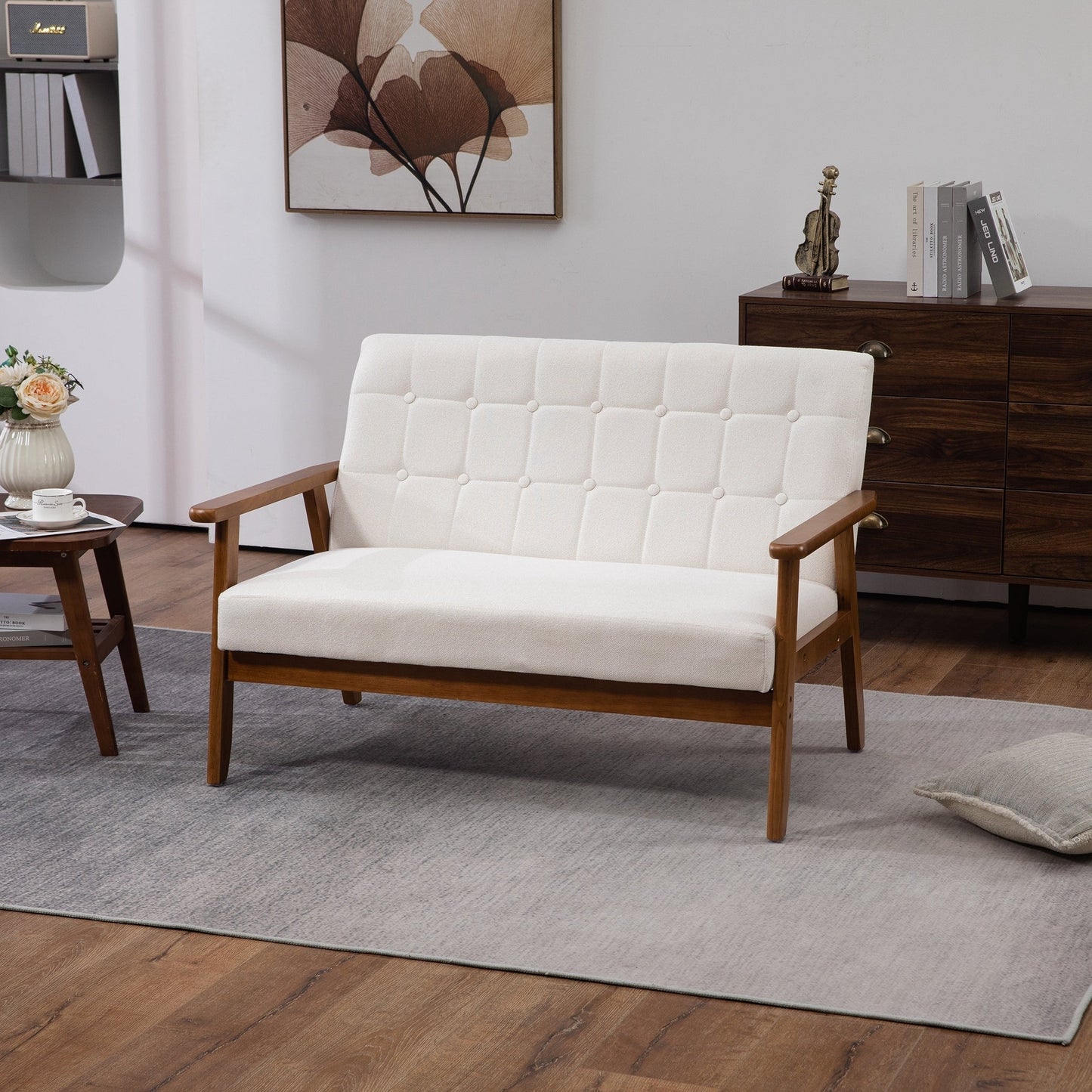 Mid-Century Modern Solid Loveseat Sofa Upholstered Loveseat, 2-Seat Upholstered Loveseat Sofa Couch