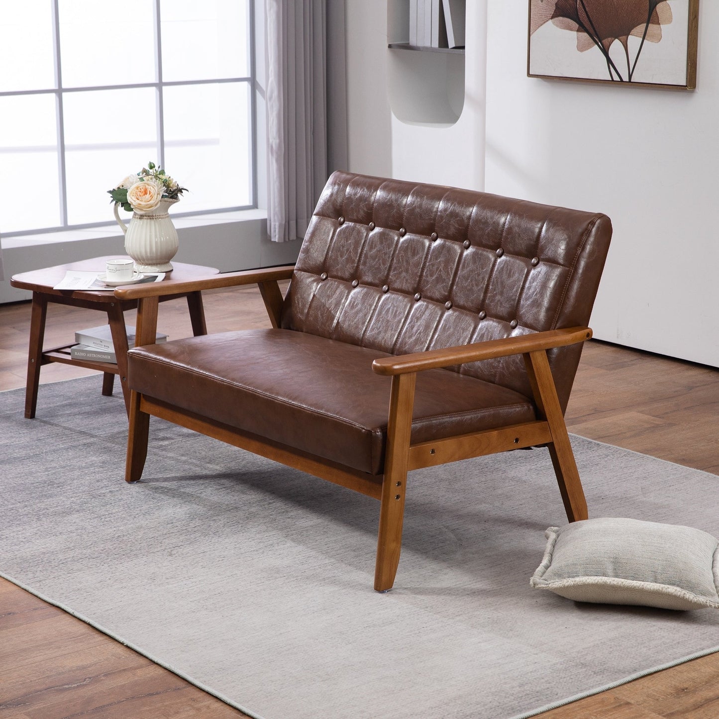 Mid-Century Modern Solid Loveseat Sofa Upholstered Loveseat, 2-Seat Upholstered Loveseat Sofa Couch