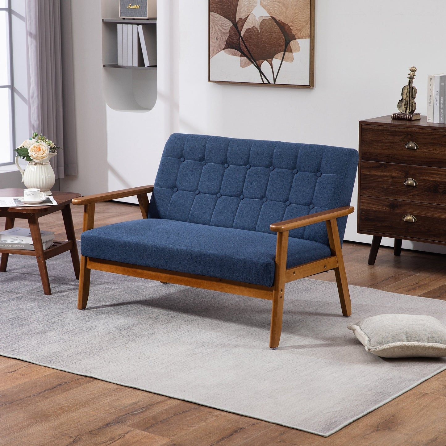 Mid-Century Modern Solid Loveseat Sofa Upholstered Loveseat, 2-Seat Upholstered Loveseat Sofa Couch