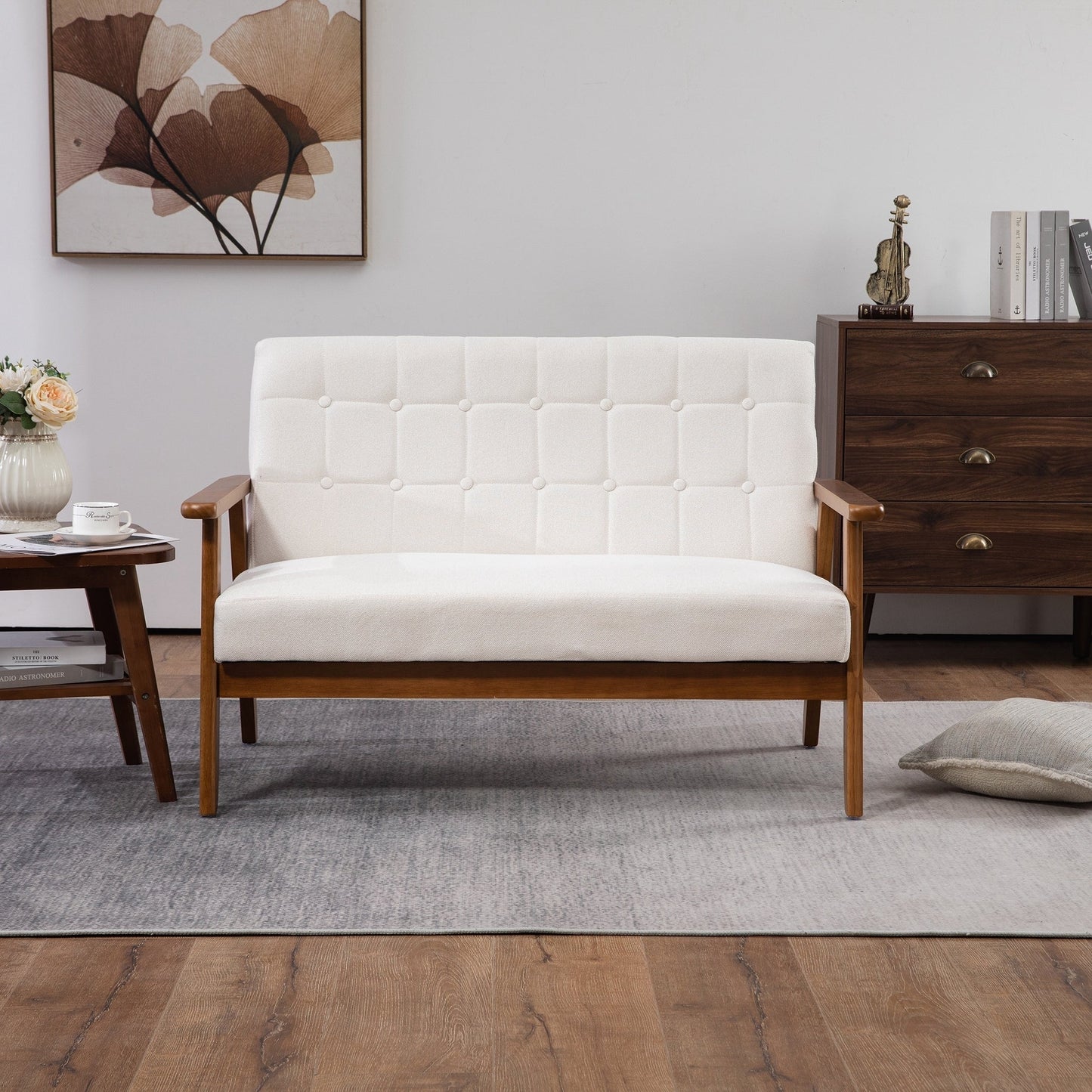 Mid-Century Modern Solid Loveseat Sofa Upholstered Loveseat, 2-Seat Upholstered Loveseat Sofa Couch