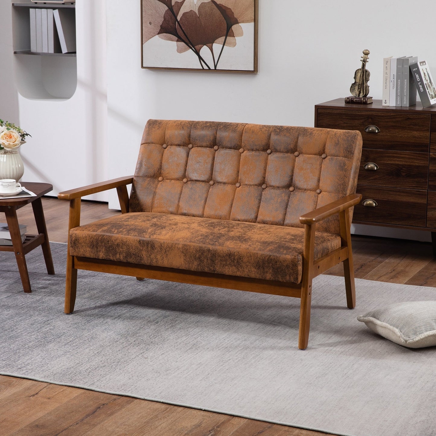 Mid-Century Modern Solid Loveseat Sofa Upholstered Loveseat, 2-Seat Upholstered Loveseat Sofa Couch