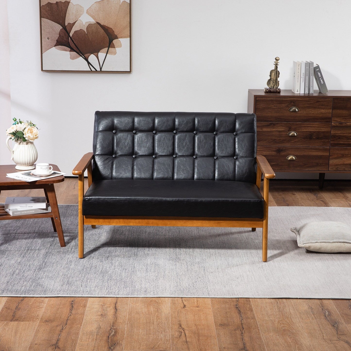 Mid-Century Modern Solid Loveseat Sofa Upholstered Loveseat, 2-Seat Upholstered Loveseat Sofa Couch