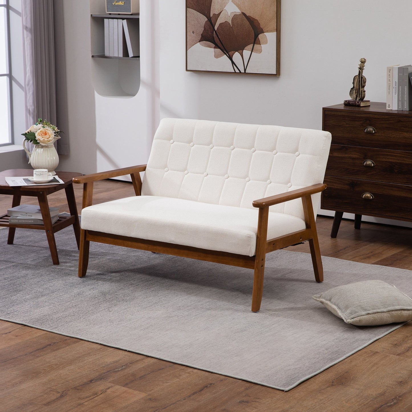 Mid-Century Modern Solid Loveseat Sofa Upholstered Loveseat, 2-Seat Upholstered Loveseat Sofa Couch