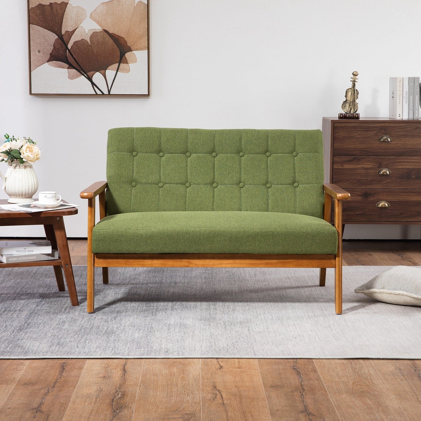 Mid-Century Modern Solid Loveseat Sofa Upholstered Loveseat, 2-Seat Upholstered Loveseat Sofa Couch