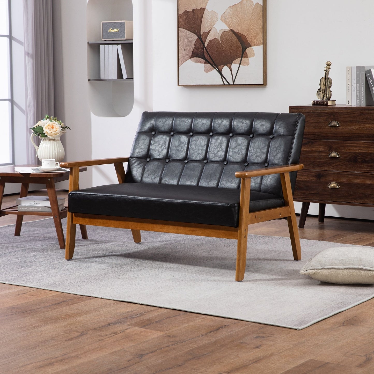 Mid-Century Modern Solid Loveseat Sofa Upholstered Loveseat, 2-Seat Upholstered Loveseat Sofa Couch